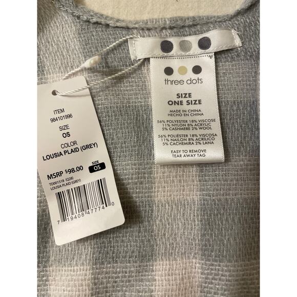 Three Dots Women's Shawl Wrap One Size Louisa Plaid Grey Casual Soft NWT - Picture 3 of 4